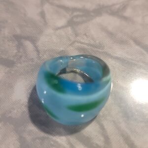 Blue and Green Glass Ring Size 7
